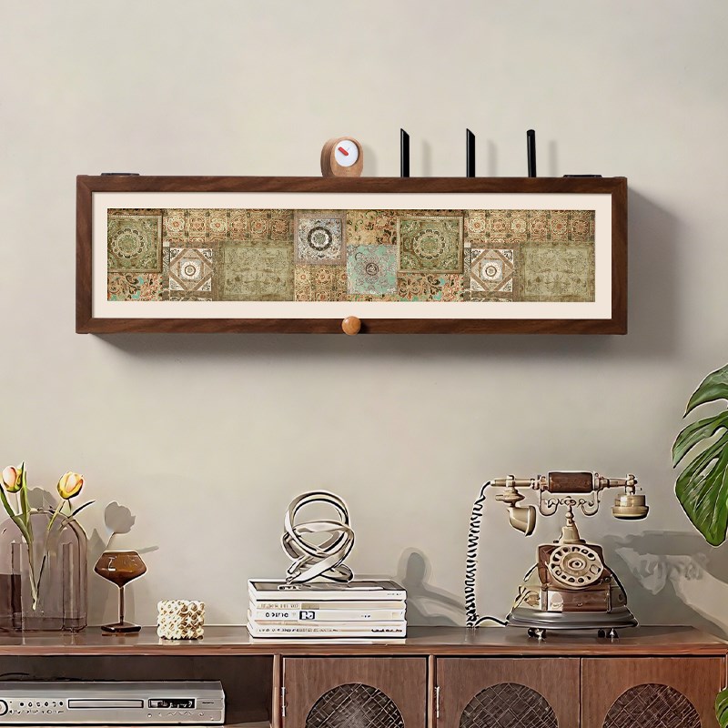 宋代美学wifi光猫路由器收纳盒免打孔高级感机顶盒插排遮丑置物架