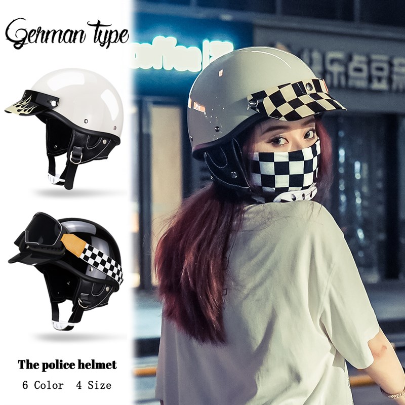 日式复古机车摩托车警盔头盔男女B小盔体哈雷盔半盔四季电动车瓢