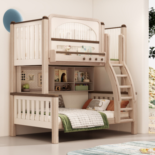 ABC胖达儿童纯实木床加厚加粗红胡桃木双层床上下床 官方正品