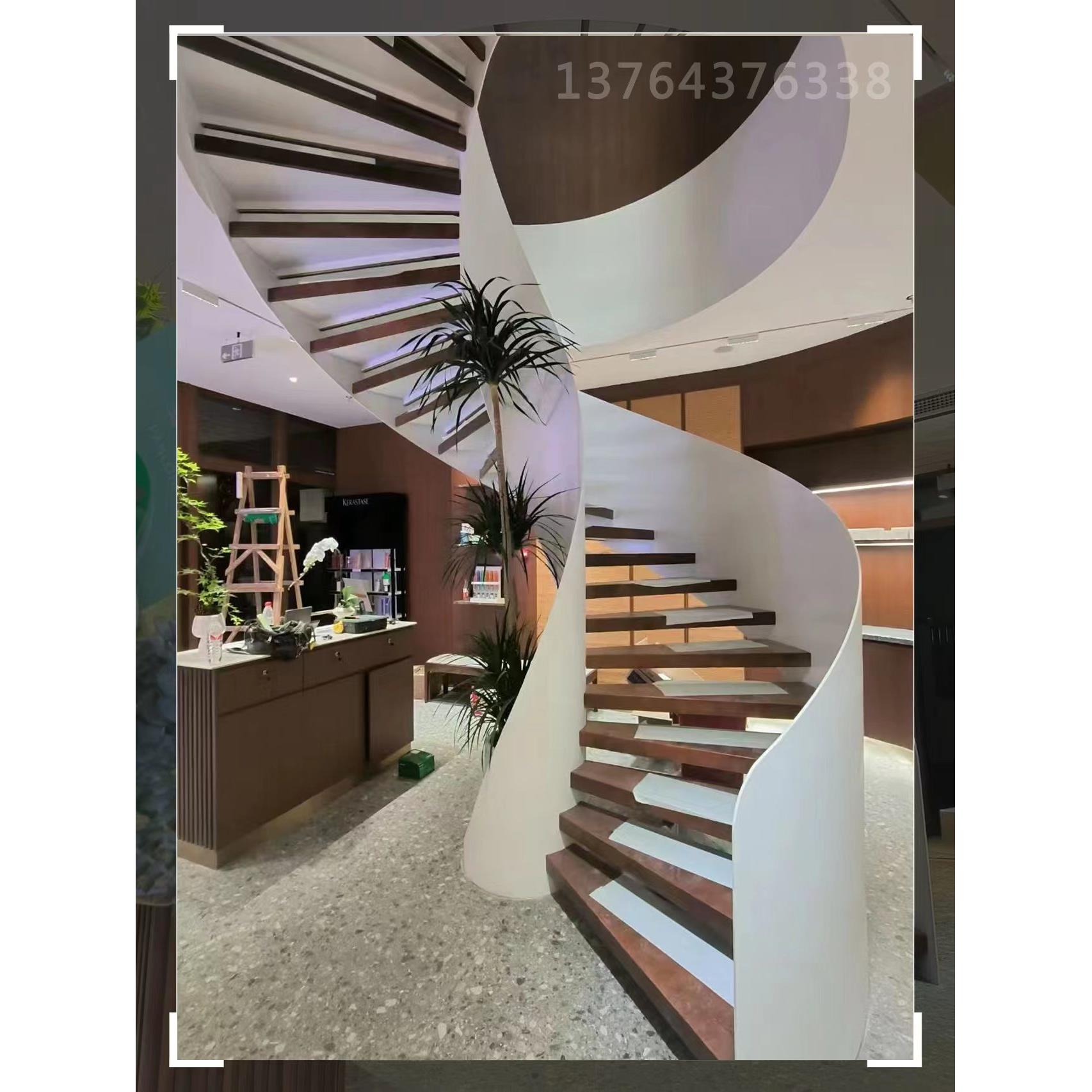 旋转楼梯无梁玄弧楼梯玻璃扶手钢结构直梯弧形钢板楼梯扶手