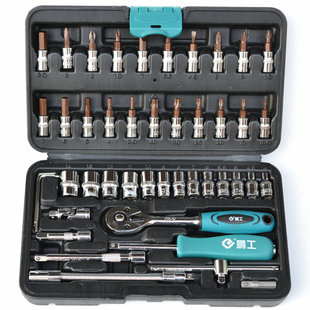 套筒扳手 46PC机修套筒工具组合 鹏工46件1 4吋铬钒钢套筒组套