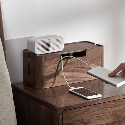 实木电线收纳盒路由器电源线排插遮挡数据线插座机顶盒桌面集线盒