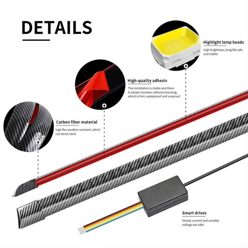 汽车碳纤尾翼灯汽车改装u通用尾灯高亮LED流光转向高位刹车灯