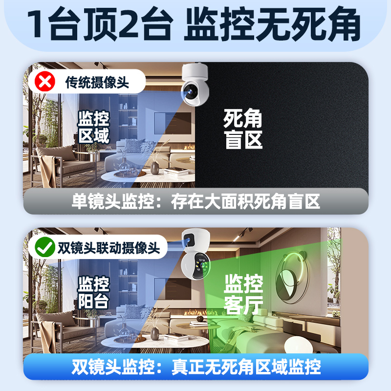 无线摄像头360度全景手机远程监控器家用高清无死角wifi室内摄影