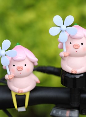 创意可爱小猪电瓶车自行车汽车电动摩托J车载风车装饰小摆件小礼