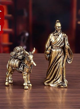 纯黄铜云游四海老人华佗毛驴小摆件茶台茶宠办公室V桌面客厅装饰