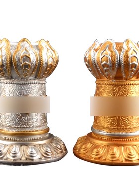 藏式手摇转动f底座压克力浮雕桶身客厅摆件莲花仿玉手摇转桶筒底