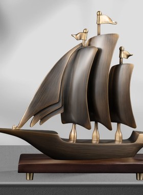 轻奢高档一帆风顺帆船客t厅玄关电视柜装饰品乔迁礼品办公室铜摆