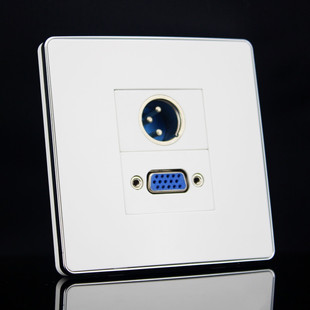 VGA墙插 公头麦克风大三芯卡农 银边 86型免焊接VGA卡农插座面板