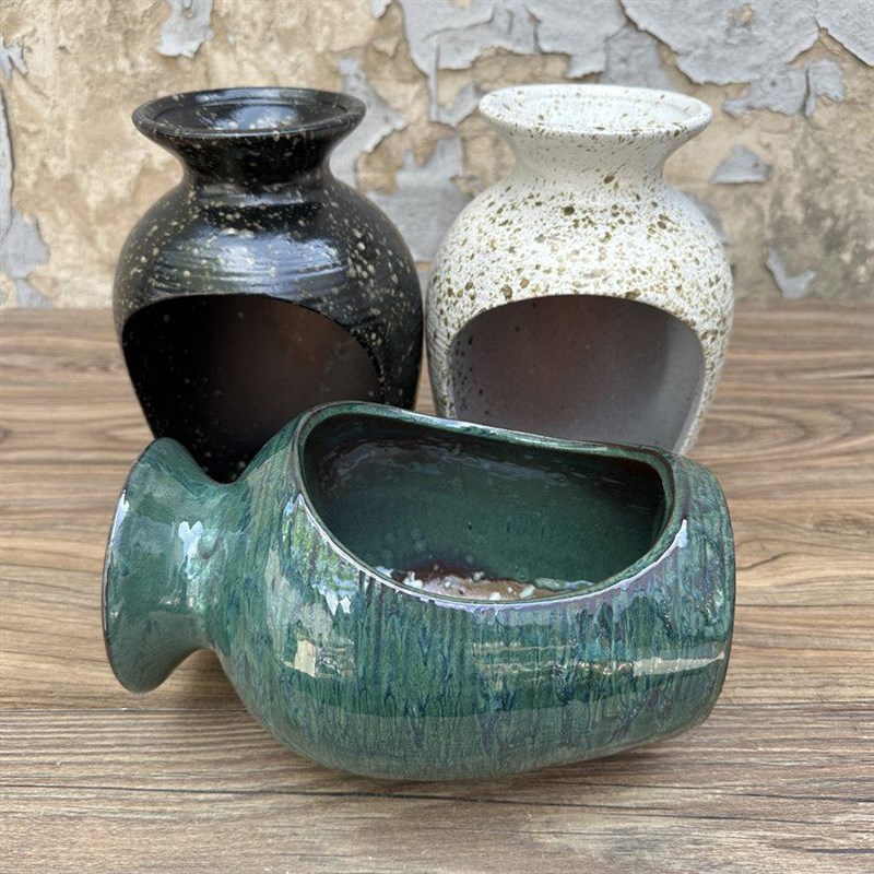 手工陶艺多肉绿植盆景花盆u复古陶瓷小号无孔水培流水景观陶罐倒