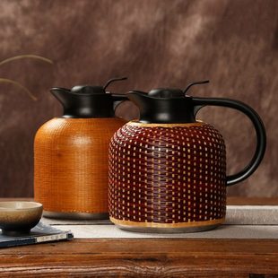 高档竹编热水瓶 304不锈钢内胆暖壶复古暖瓶家用茶室老式保温水壶