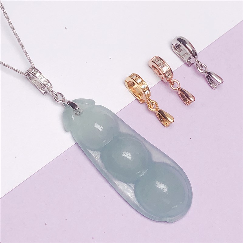 吊坠扣双开口对夹j扣万能扣头S925纯银玉石银扣玉坠扣水晶挂件卡