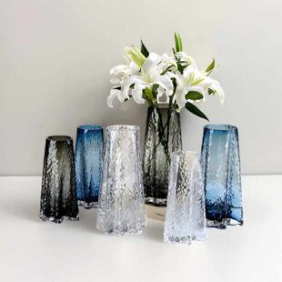 欧客厅大口径水培植物水晶玻璃花瓶轻奢高级感直筒高30cm冰川加厚