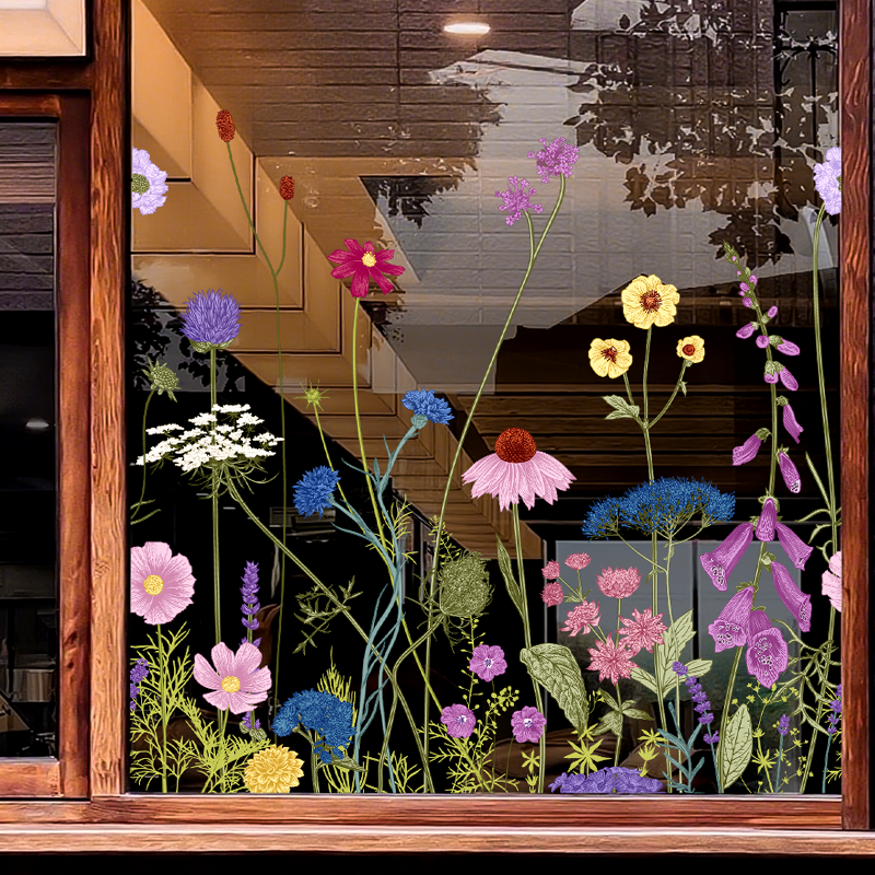 创意植物花卉玻璃门贴纸