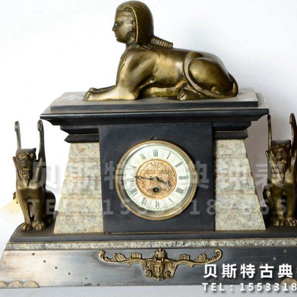 理石铸铜狮身人面双兽钟|机械座钟家居装饰|仿复古作旧座钟|台钟,家居饰品,座钟,淘宝优惠券,粉丝福利购,淘宝优惠卷