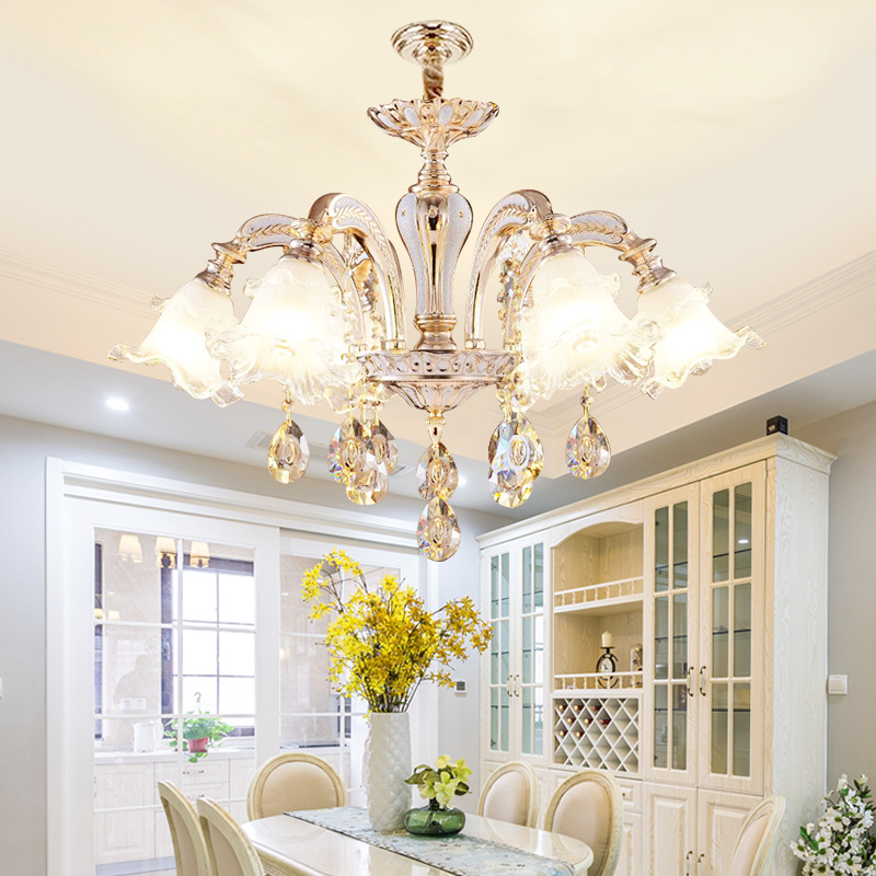 欧式吊灯简约锌合金客厅灯餐厅卧室led水晶灯创意家居蜡烛灯饰