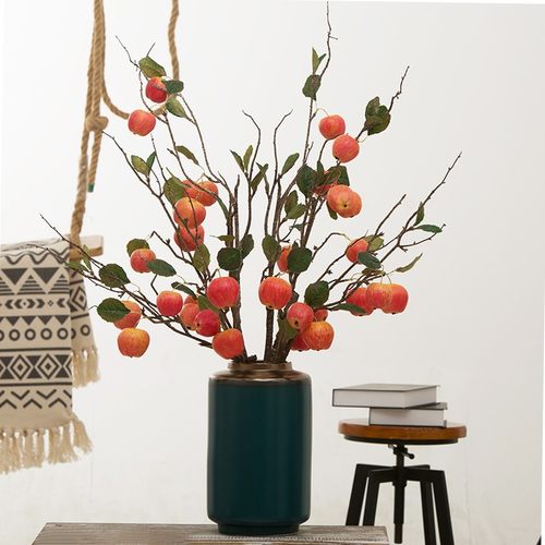 仿真柿子果实树枝假花摆件客厅装饰摆设插花花束落地干花家居软装