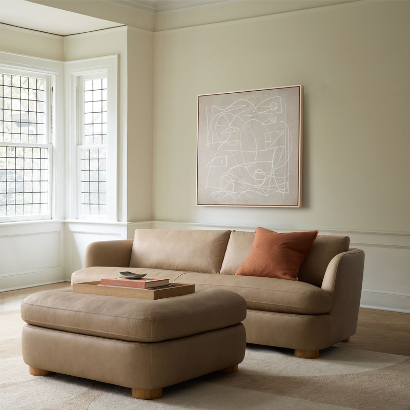 意式极简客厅皮质沙发北欧轻奢小户型直排三人沙发中古风单人沙发