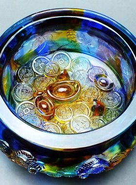 琉璃元宝聚宝盆美容院朋友开店开业送礼物高档招财聚财客厅摆件