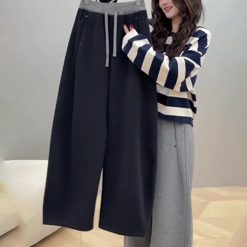 欧货黑色大码宽松弯刀裤女2025春季新款运动休闲风松弛感香蕉裤子