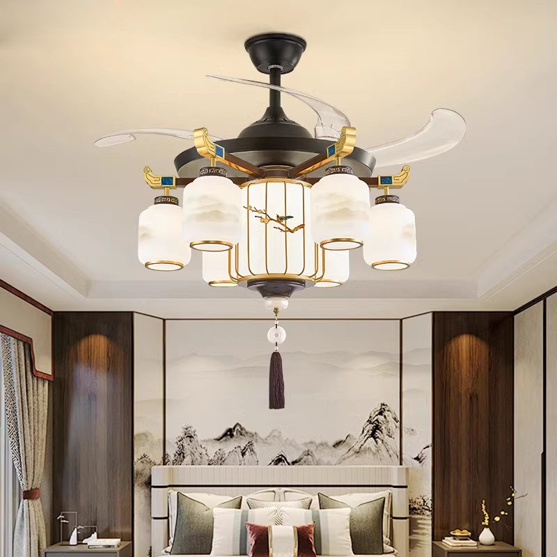 新中式高端大气客厅吊灯与u风扇餐厅卧室隐形吊扇灯中式禅宗之家
