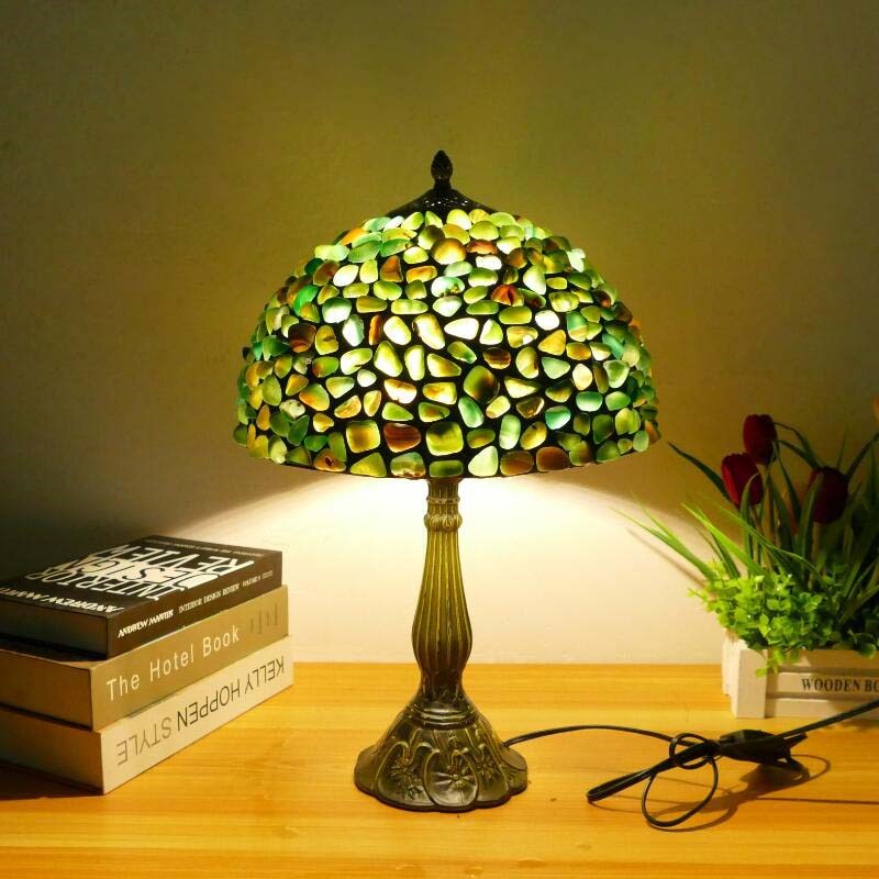 怀旧玛瑙玉石玻璃台灯美式复古别墅卧室书房按钮开关金属座台灯