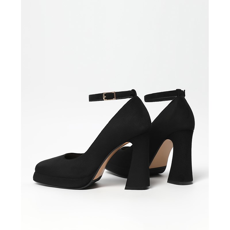 【跟高10CM】黑色高跟鞋2025新款绒面防水台厚底单鞋粗跟玛丽珍鞋