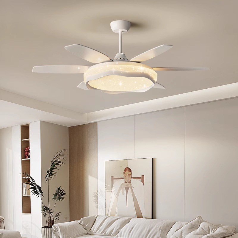 满天星风扇d灯奶油风餐厅吊扇灯温馨家用吸顶一体电扇灯护眼客厅