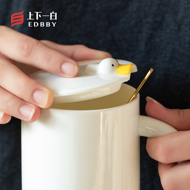 450ML带盖勺咖啡杯 55度暖暖杯 办公室情侣杯大容Y量恒温杯垫