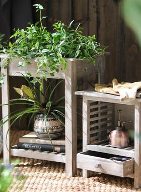 复古木质多功能花架花台装饰组合多层收纳架花园阳台杂货置物摆件