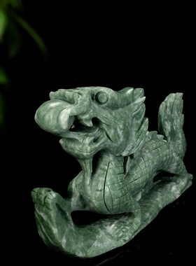天然鲁山绿玉龙摆件青龙玉石生肖龙家居工艺品摆设办公室商务礼品