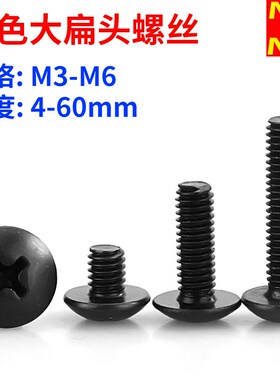 M3M4M5M6*5x6x8x10*20x60黑色碳钢十字伞头螺丝钉/TM大扁头螺丝钉