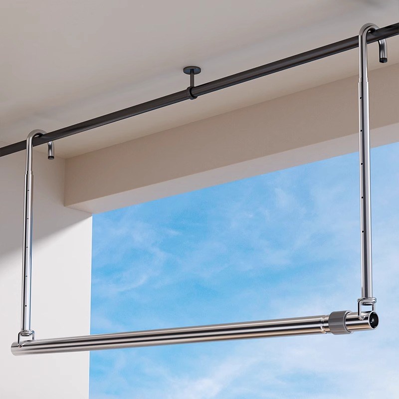 晒被子不锈c钢晾衣杆伸缩晾衣架阳台家用晒被子神器免打孔吊挂衣