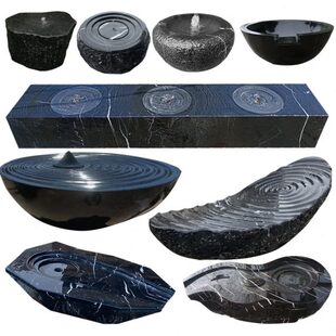 黑山石水钵涌泉石钵流水景观石盆日式庭院造景切片石异形加工定制