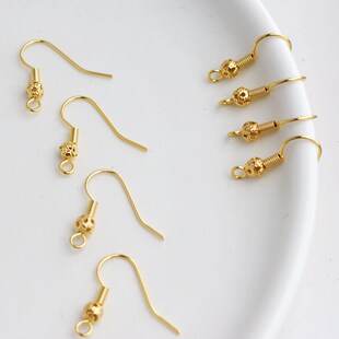 18k铜包金保色镂空珠耳钩耳环铜包金耳饰勾防过敏耳坠diy配件手工