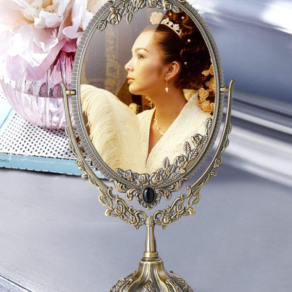 欧式金属双面复古化妆镜台式大号结婚梳妆镜高清美容桌面公主镜子