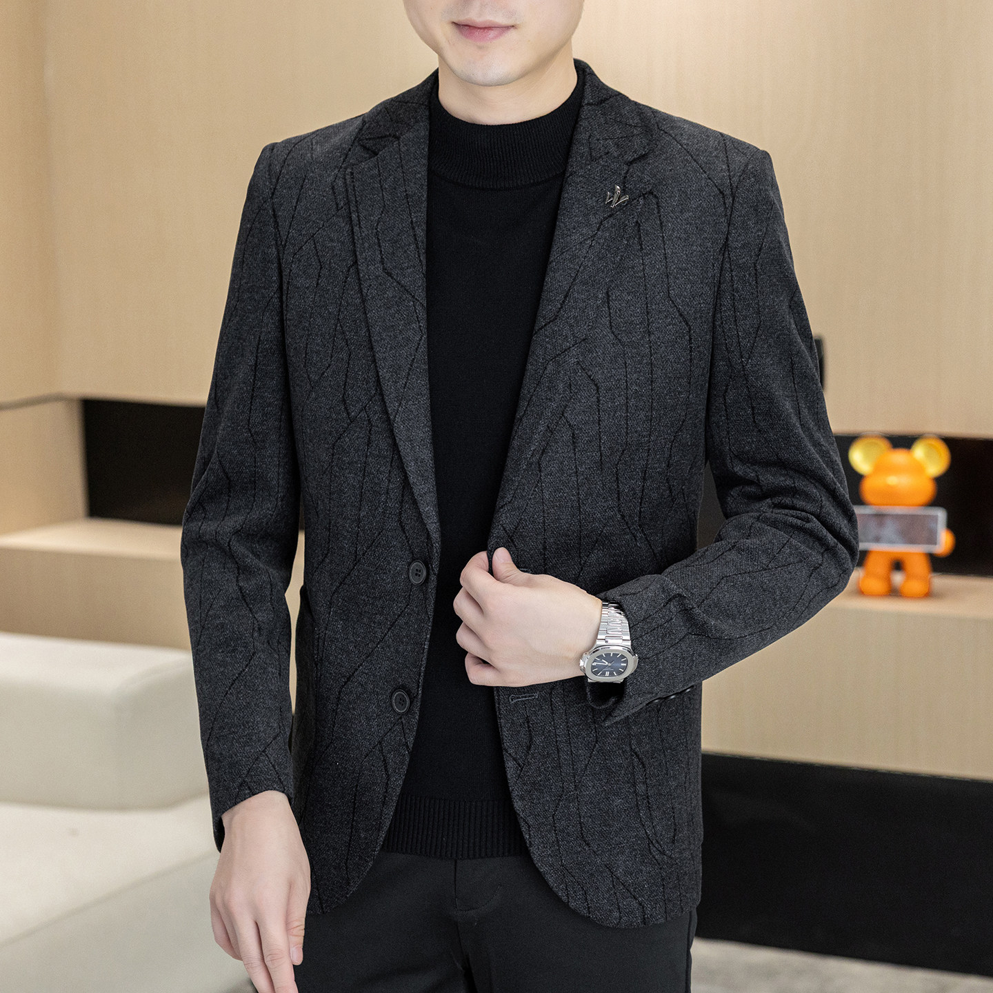 商务风男士西装外套韩版修身单西上衣时尚潮流帅气青年休闲小西装