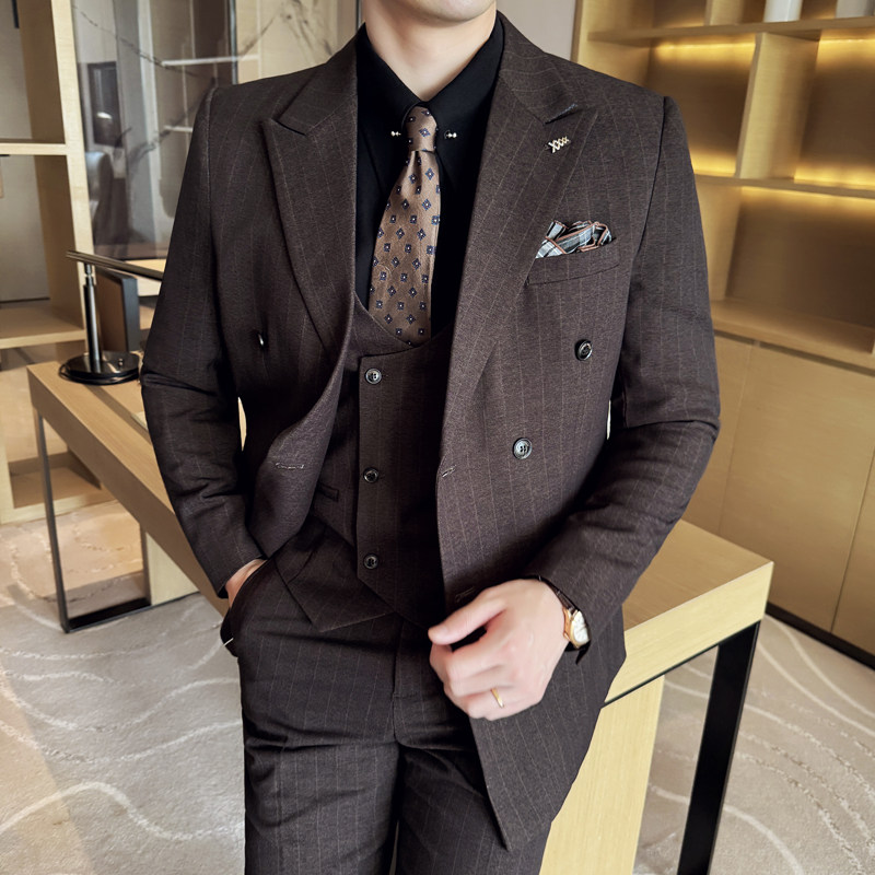 双排扣西装套装男高级感商务正装英伦风休闲帅气新郎伴郎结婚礼服