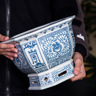 景德镇仿古陶瓷花盆别墅高档陶瓷花瓶落地绿植陶瓷花盆带漏水孔