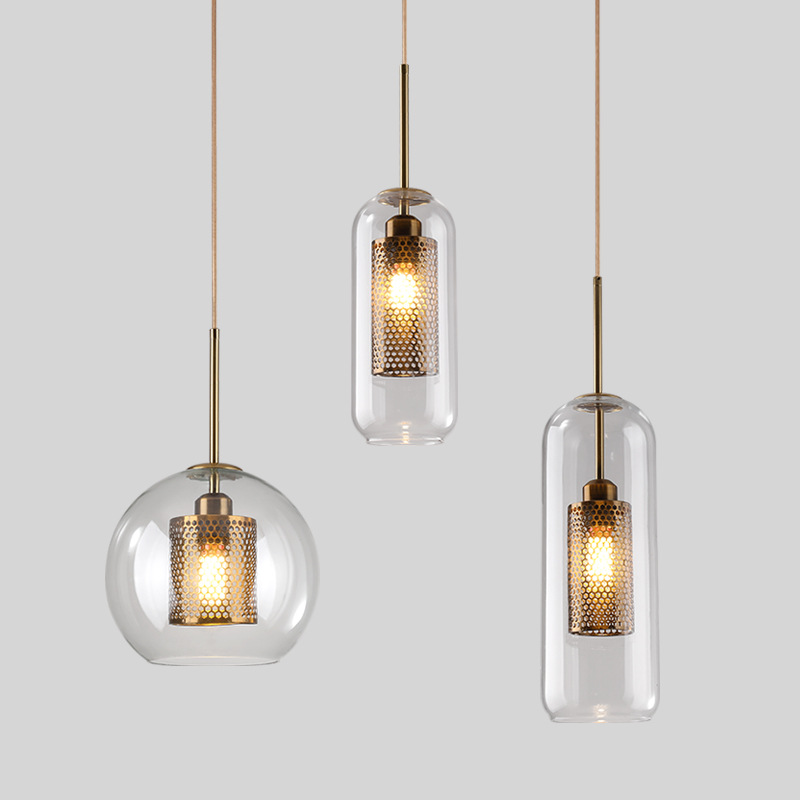 北欧玻璃圆球单头吊灯创意复古工业风餐厅吧台透明灯罩床头小吊灯
