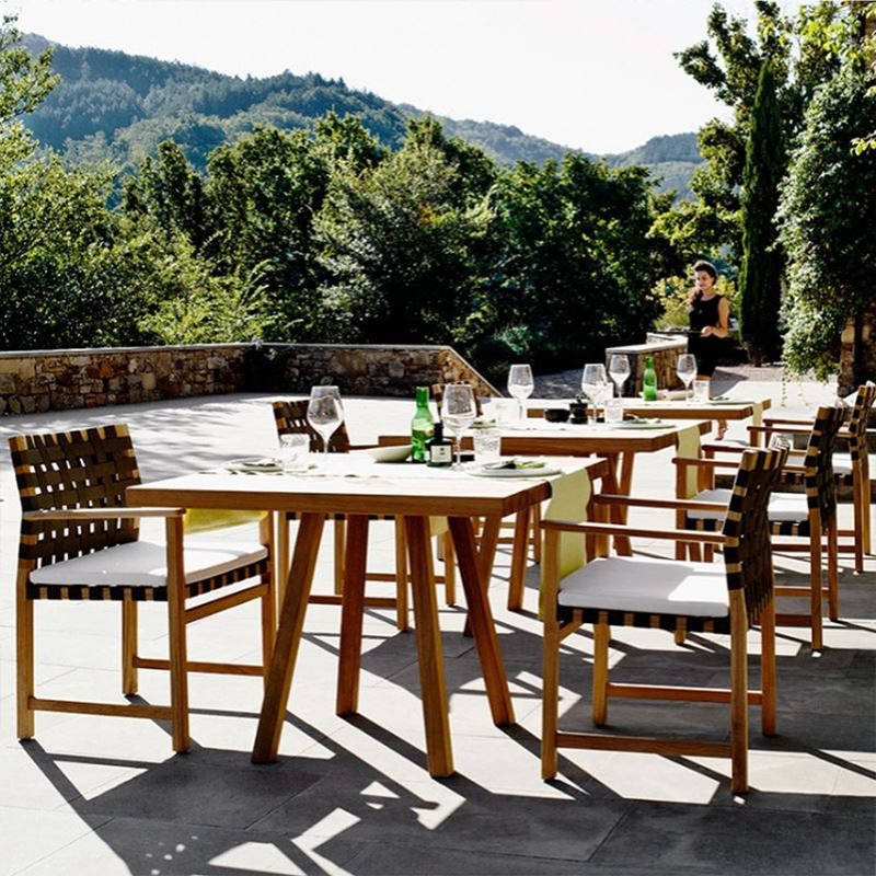 户外柚木桌椅防腐实木民宿室外庭院花园休闲长桌防水防晒藤编椅子