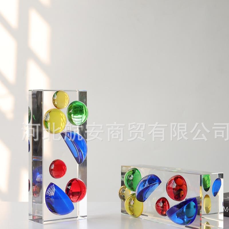 现代简约创意水晶彩色砖摆件装饰品长方体样板房家居桌面茶几饰品