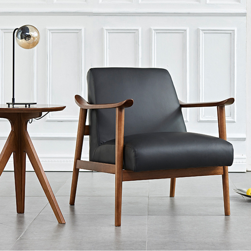 新中式实木单人沙发椅现代简约别墅卧室靠背椅白蜡木躺椅休闲椅子
