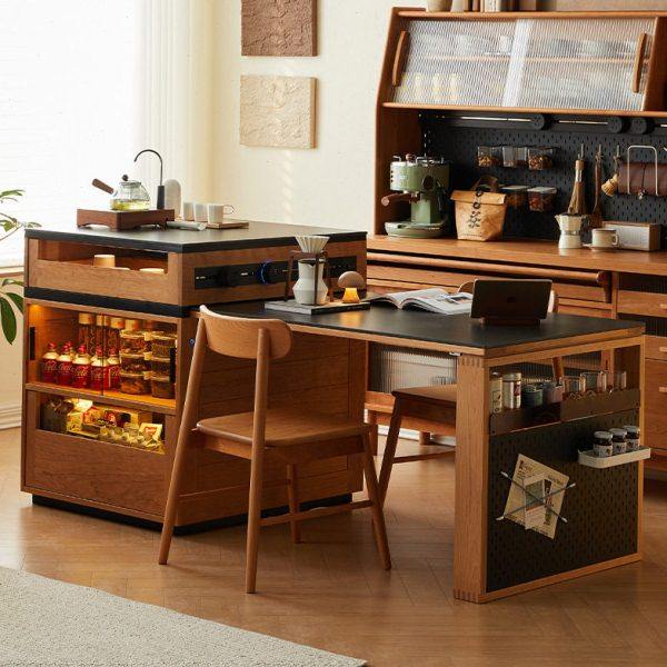 樱桃木岛台餐桌一体多功能家用小户型实木可伸缩吧台岩板餐桌,住宅家具,岛台餐桌,淘宝优惠券,粉丝福利购,淘宝优惠卷