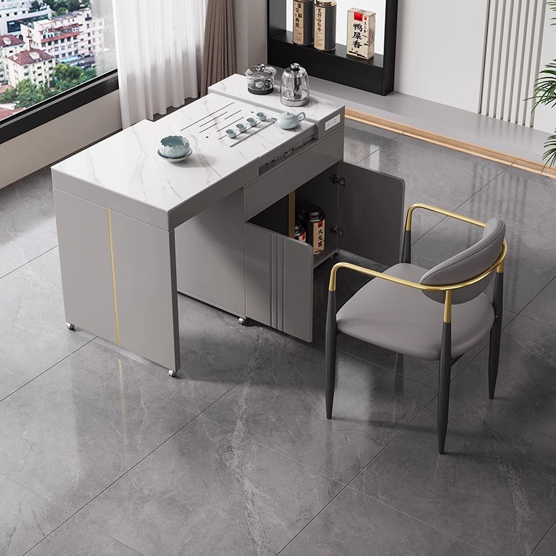 阳台伸缩多功能茶车小型可移动客厅茶几家用小茶桌岩板茶台功夫桌