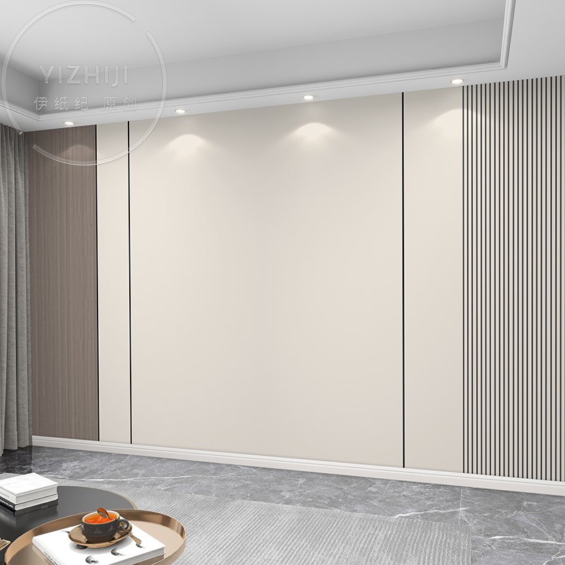 简约木纹3cd格栅电视背景墙壁画2025新款客厅卧室壁布线条影视墙