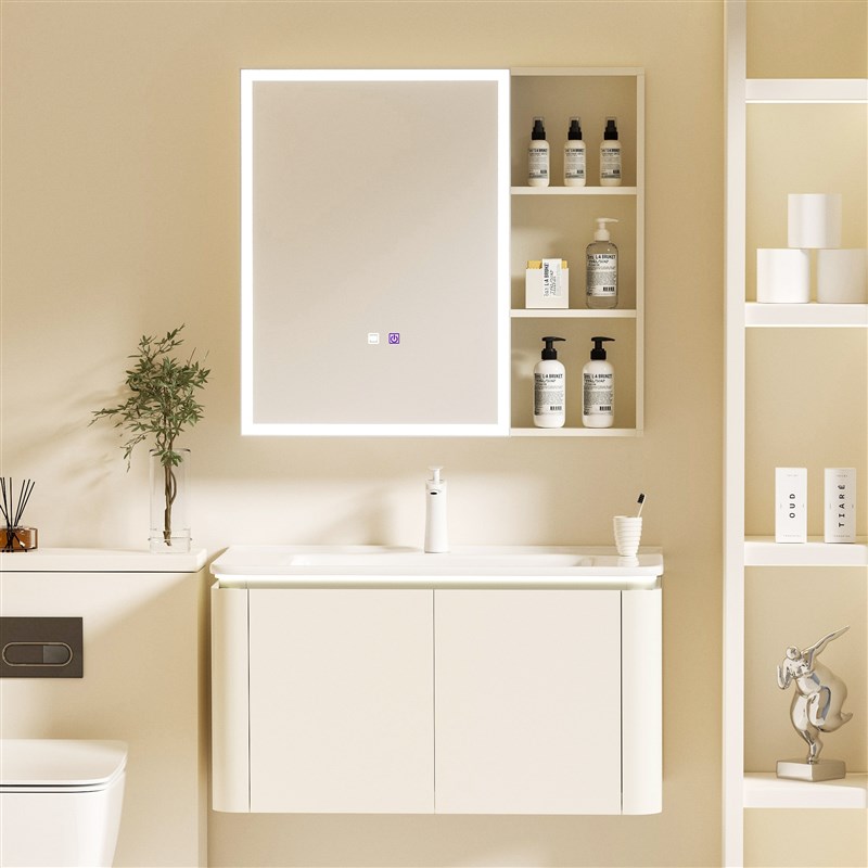 全铝奶油风小户型化妆室陶瓷一体盆浴室柜洗漱台洗V脸洗手盆铝合