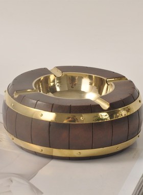 北欧覆古工业风印度进口黄铜手工实木烟灰缸高档R会所别墅桌面摆