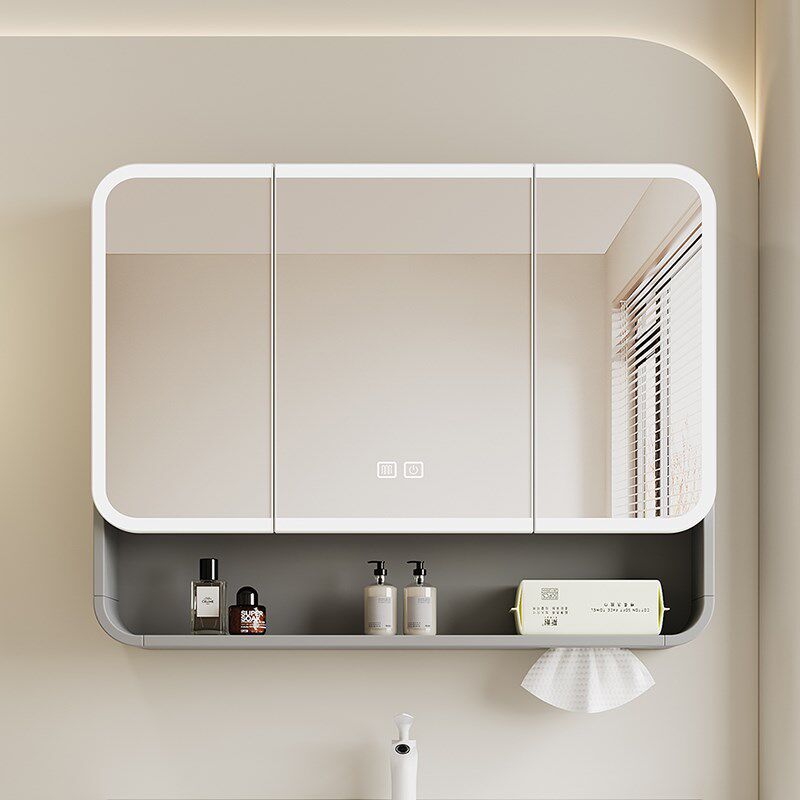 线灰太空铝加厚圆弧浴室镜柜智能镜带灯卫生间S挂墙式美妆储物柜