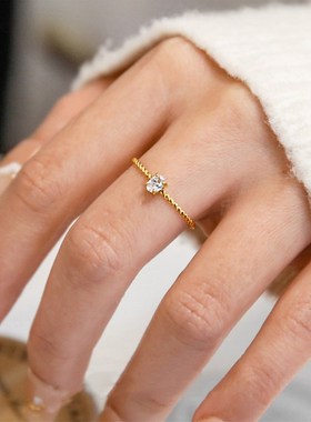 大尺码戒指女胖MM椭圆锆石细麻花高级感大圈口粗T胖手大号食指戒